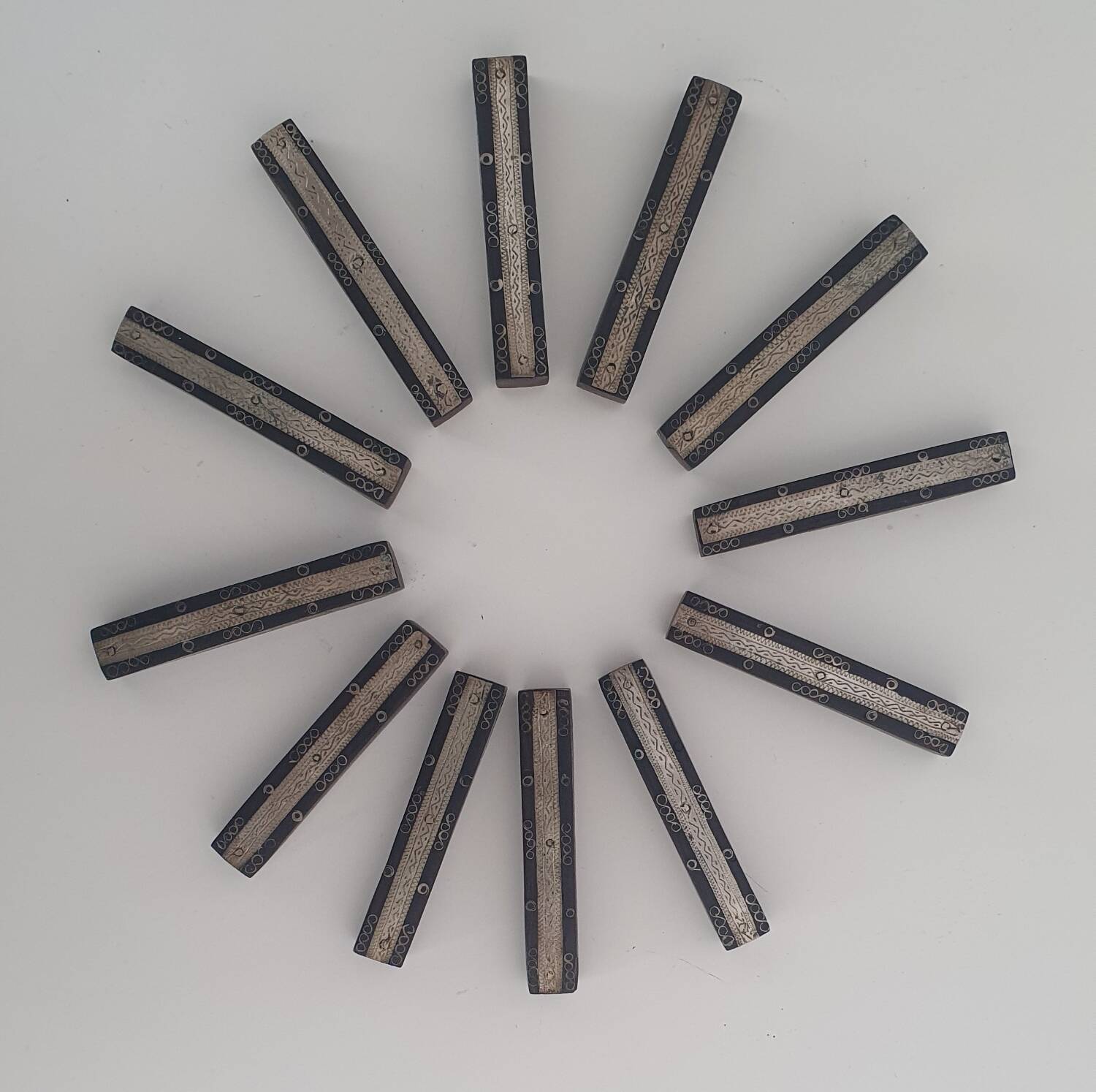 Ebony and chiseled metal knife holder set