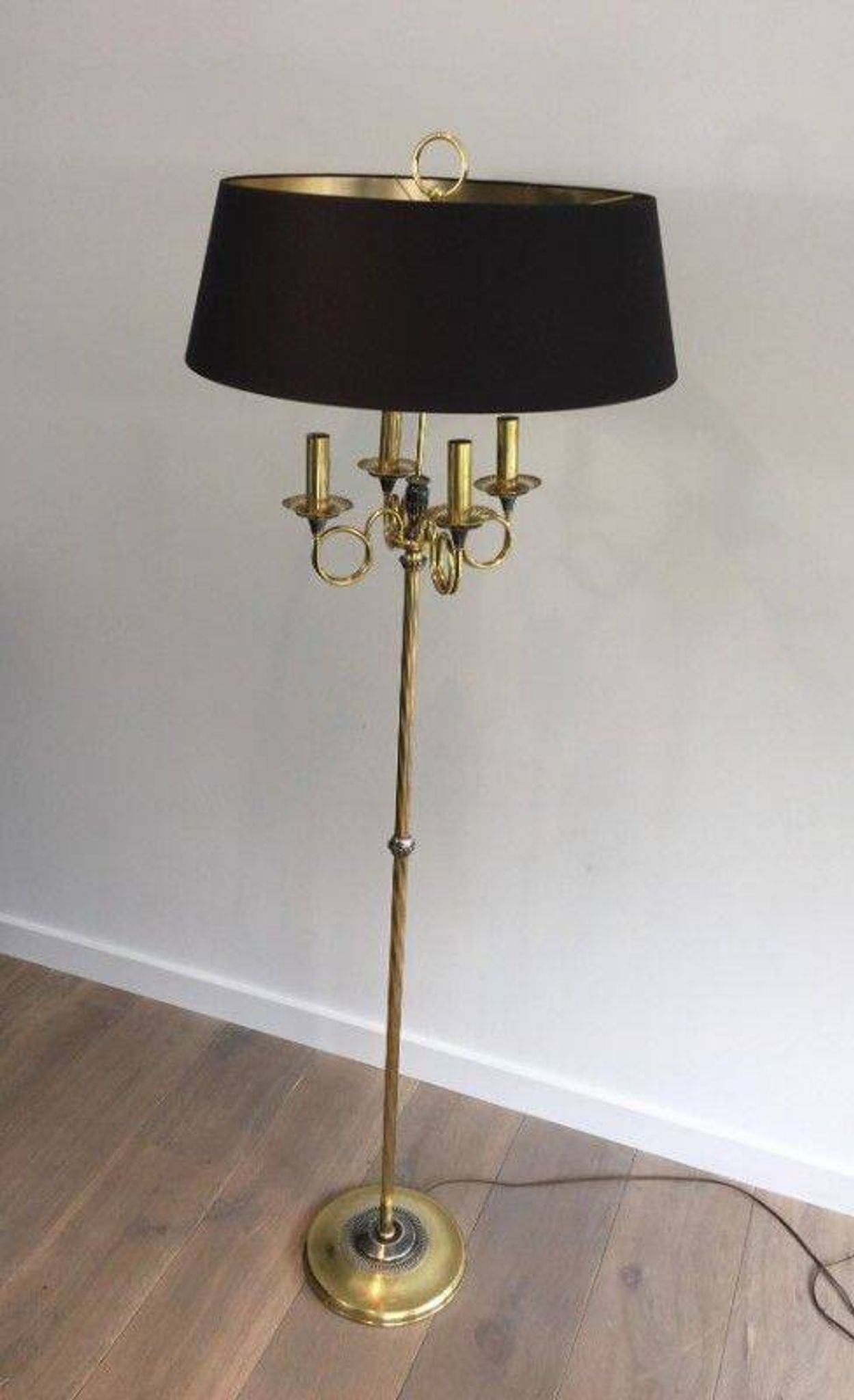 Floor lamp in brushed steel and brass. In the style of Maison Charles