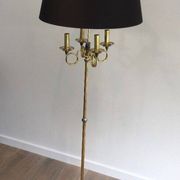 Floor lamp in brushed steel and brass. In the style of Maison Charles
