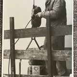 Photograph black and white silver print circa 1970 worker