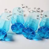Set of 4 Unique Vintage Bright Blue Glasses / Solid Rare Tumblers / Italy /