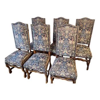 6 chaises Louis XIII avec tapisserie Aubusson