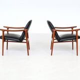 Paire de fauteuils scandinaves en teck et cuir Westnofa Norvège 1960