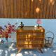 Commode vintage pieds compas en bois massif et osier