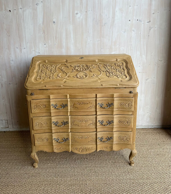 Secrétaire ancien en chêne – bois clair ciré – style Louis XV