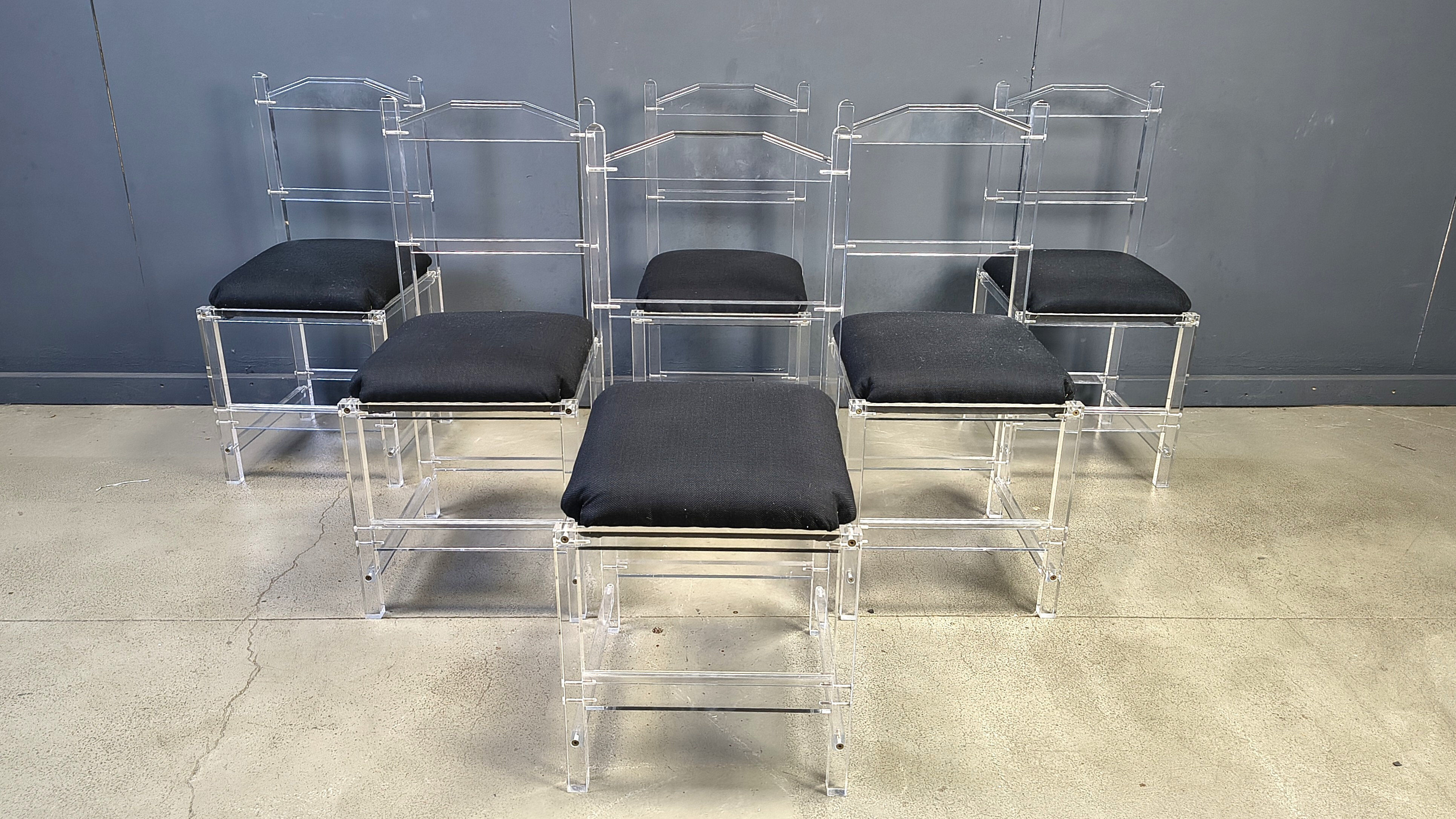 Lucite or plexi dining chairs, 1970s - set of 6