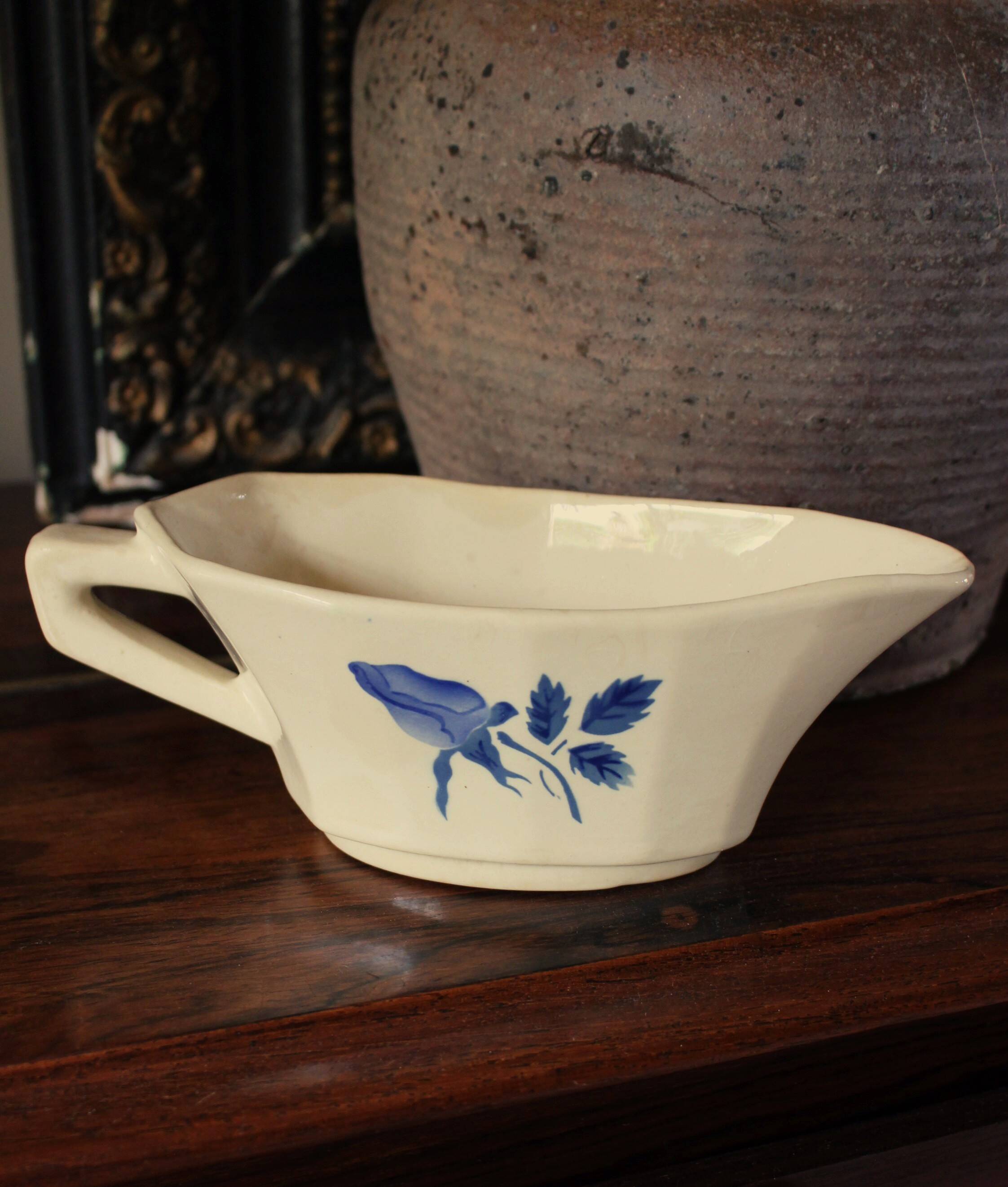 Blue rose sauce boat Digoin Sarreguemines