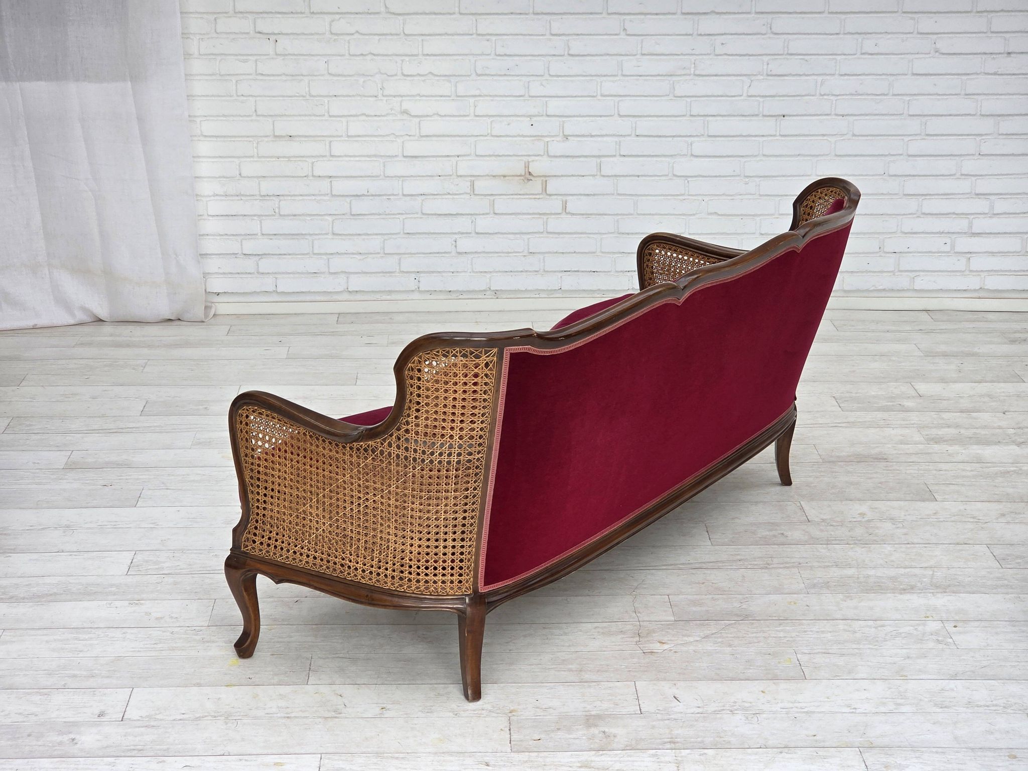 1950s, Danish 3-seater sofa, furniture velour, ash wood, mesh.