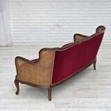 1950s, Danish 3-seater sofa, furniture velour, ash wood, mesh.