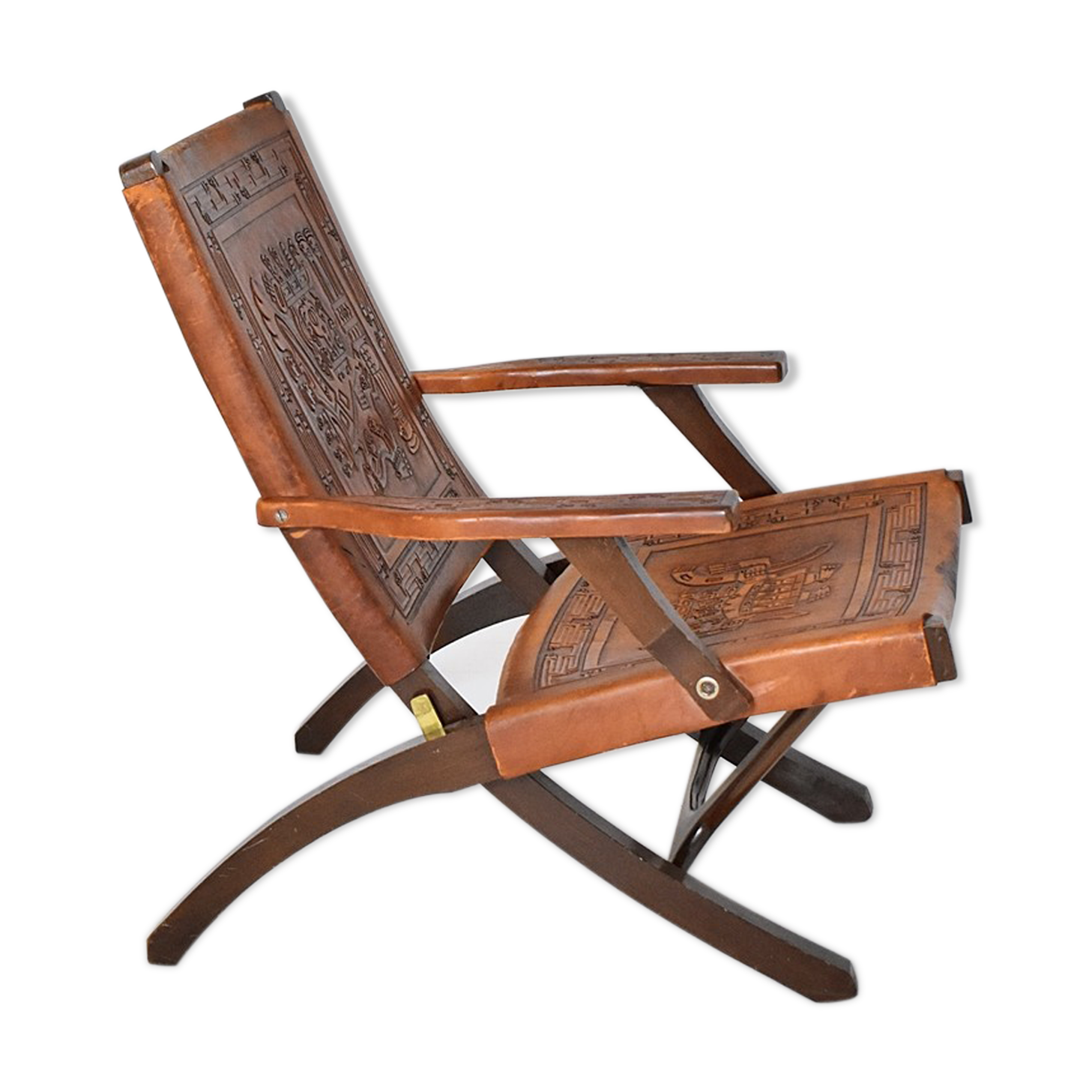 Ecuadorian wood and leather folding chair by Angel Pazmino