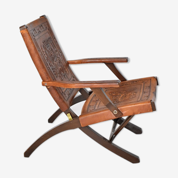 Ecuadorian wood and leather folding chair by Angel Pazmino