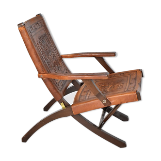 Chaise pliante en bois et cuir par Angel Pazmino