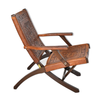 Ecuadorian wood and leather folding chair by Angel Pazmino