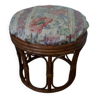 Pouf en rotin osier années 70 et coussin