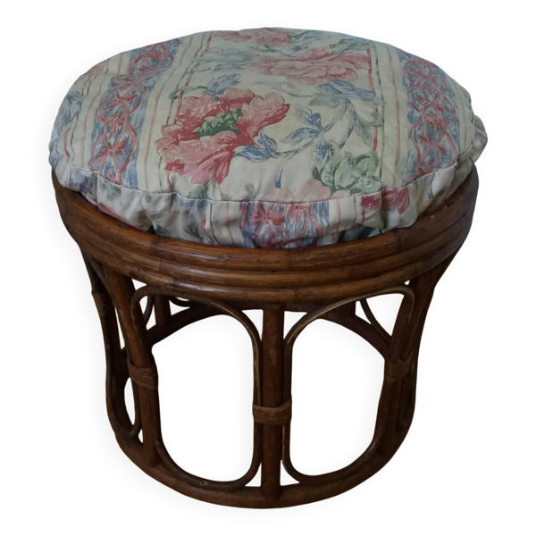 Pouf en rotin osier années 70 et coussin