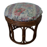 Rattan wicker pouffe from the 70s with cushion.