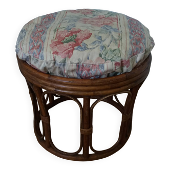 Rattan wicker pouffe from the 70s with cushion.