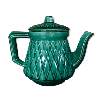 Green and gilded vintage teapot