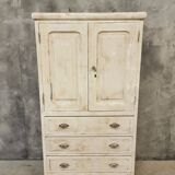 Antique French white flea market cabinet with drawers 83x148 cm