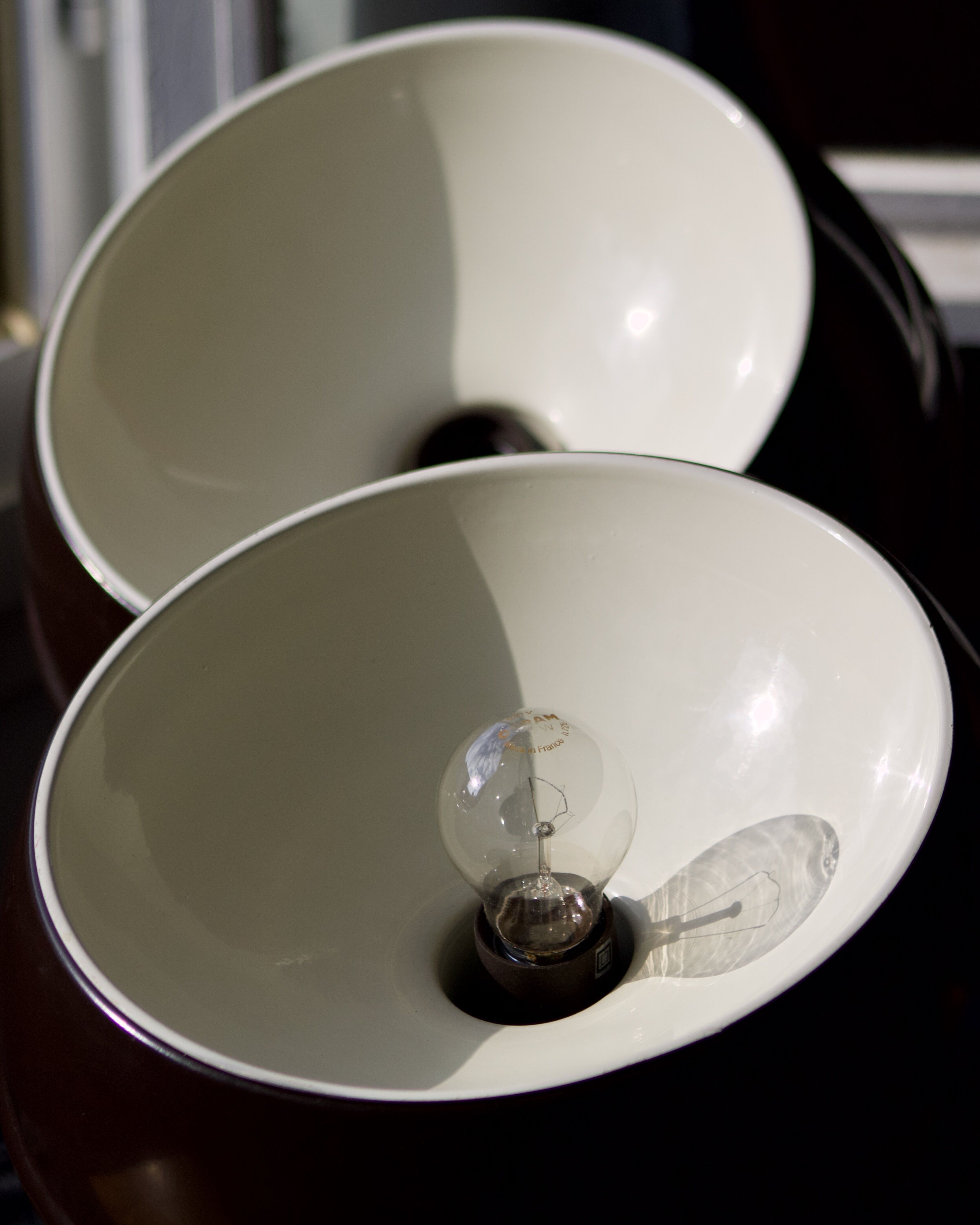 Art Deco Vintage brown and white enamelled suspension duo