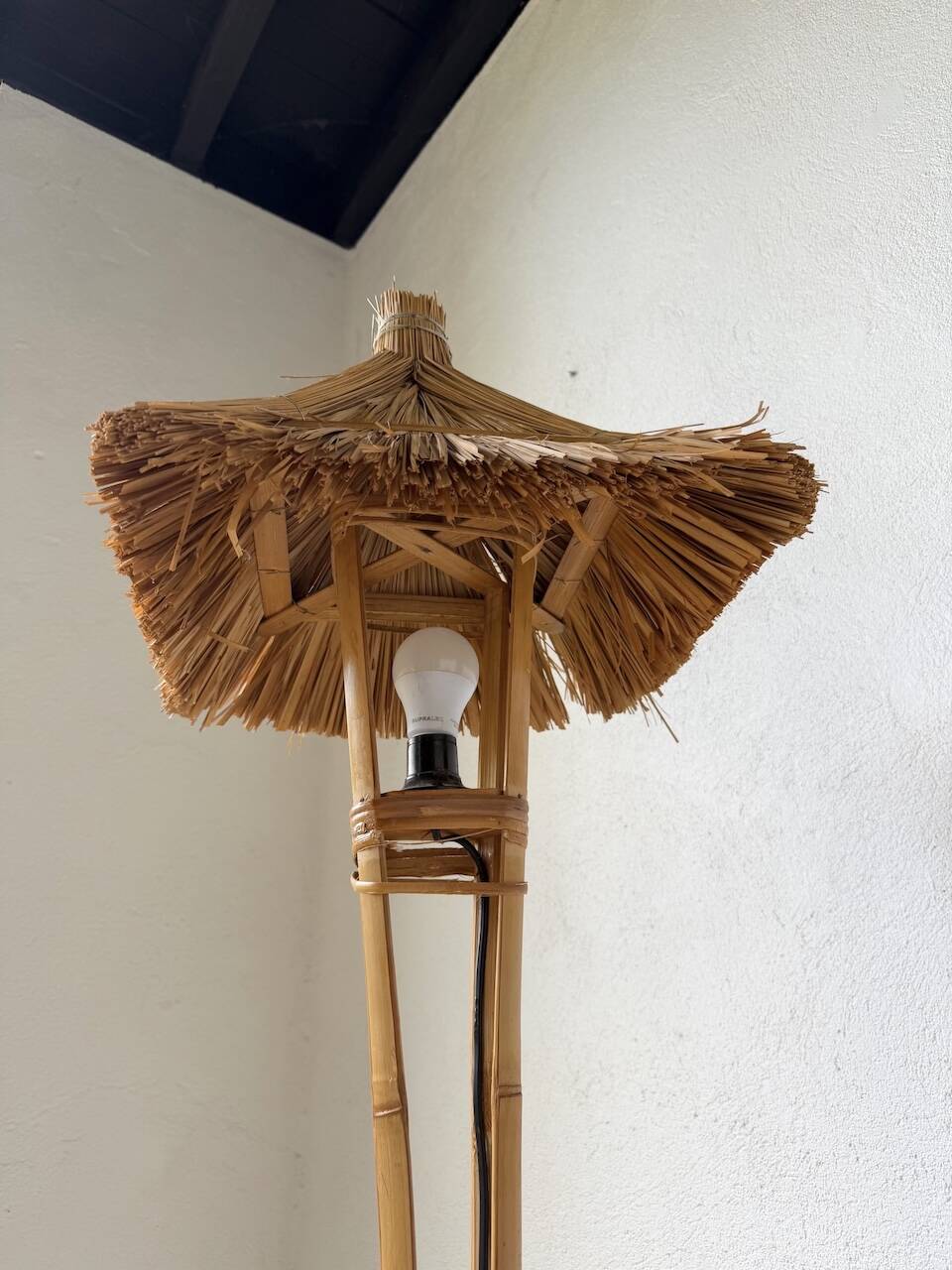 Bamboo and straw floor lamp 1980