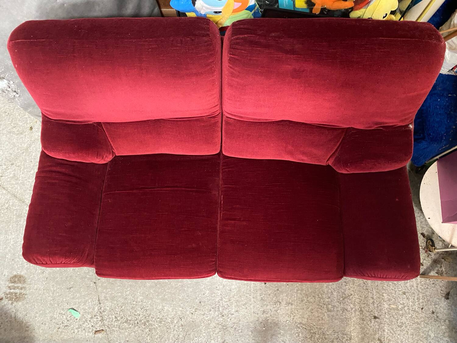 Old Art Deco Sofa in Bordeaux Red Velvet & Wood Decor