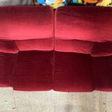 Old Art Deco Sofa in Bordeaux Red Velvet & Wood Decor
