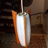 Scandinavian glass and teak pendant light