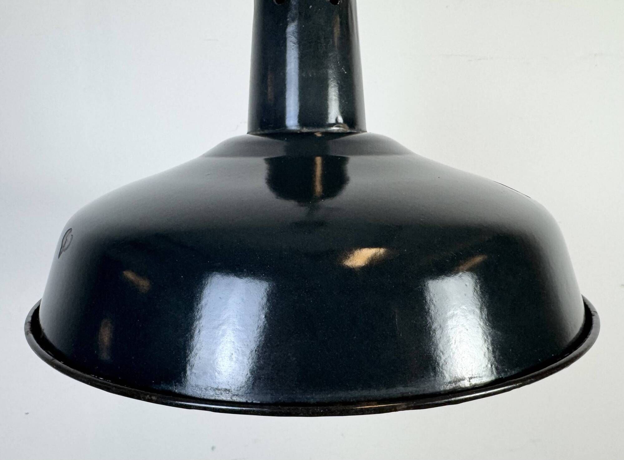 Industrial French Black Enamel Factory Pendant Lamp, 1960s