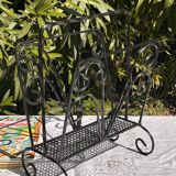 Vintage twisted wrought iron magazine or record holder - magazine rack