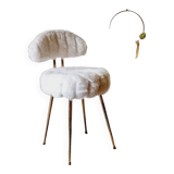 Chaise moumoute blanche doré style Pelfran