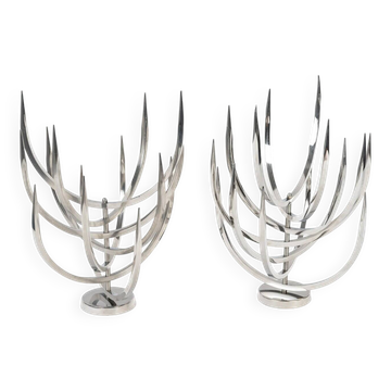 Pair of candlesticks by Xavier Féal for Inox Industrie, 1970