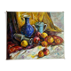 Ancient painting, still life with fruit, vase and teapot, signed, 20th century