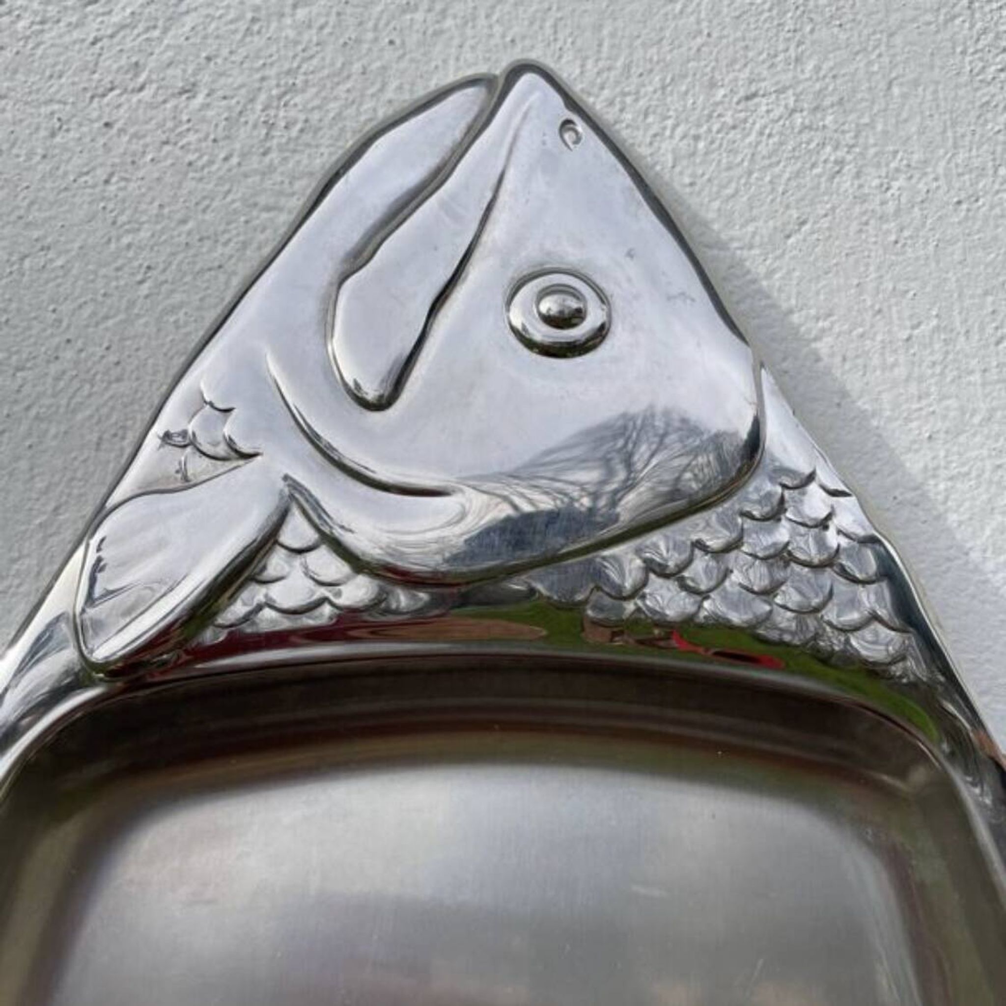 Large stainless steel fish platter signed Jean Couzon