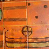 Table basse vintage en céramique – motif drakkar – design années 70