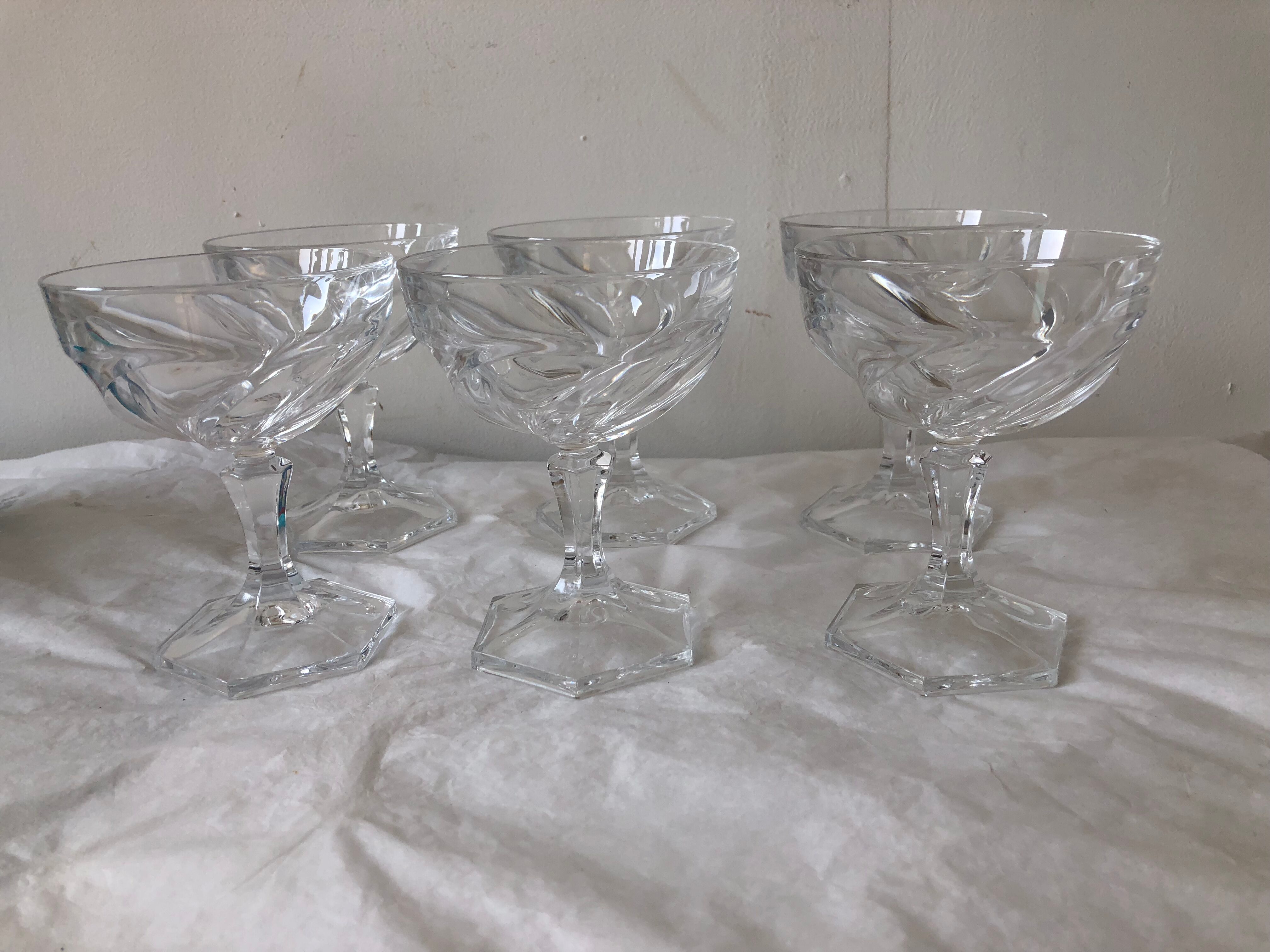 Set of 6 crystal champagne cups