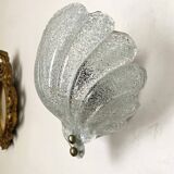 Wall light shell in glass and brass, 1970s-80s.