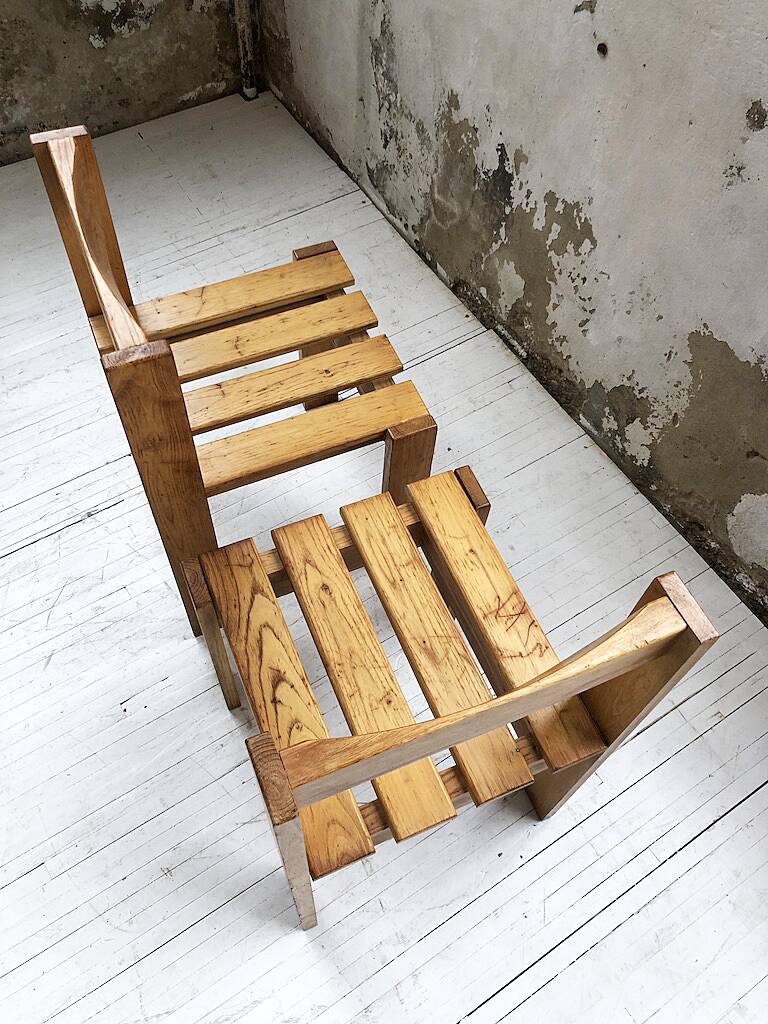 Duo of les arcs mountain pine chairs