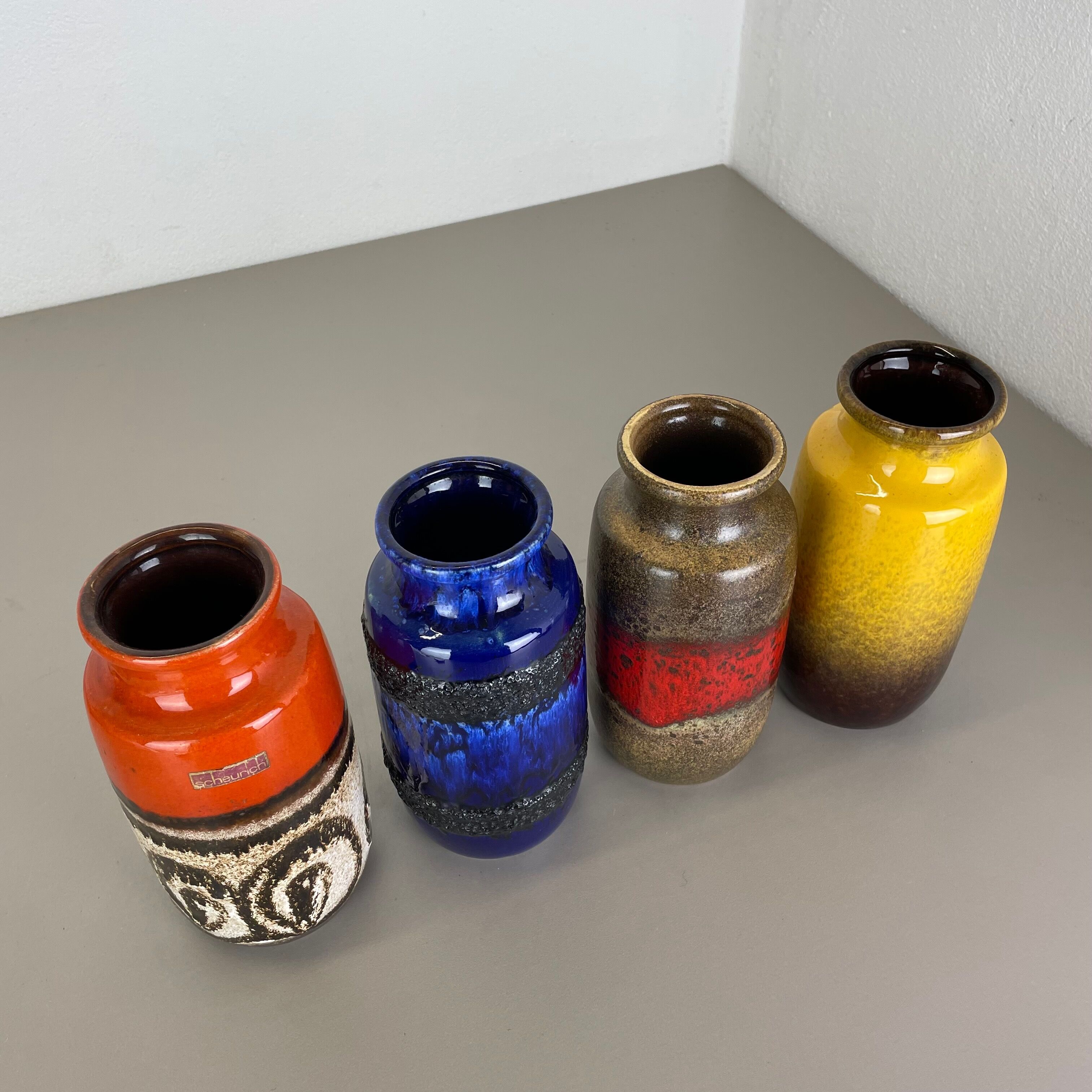 Set of Four Vintage Pottery Fat Lava Vases Made by Scheurich, Germany, 1970s