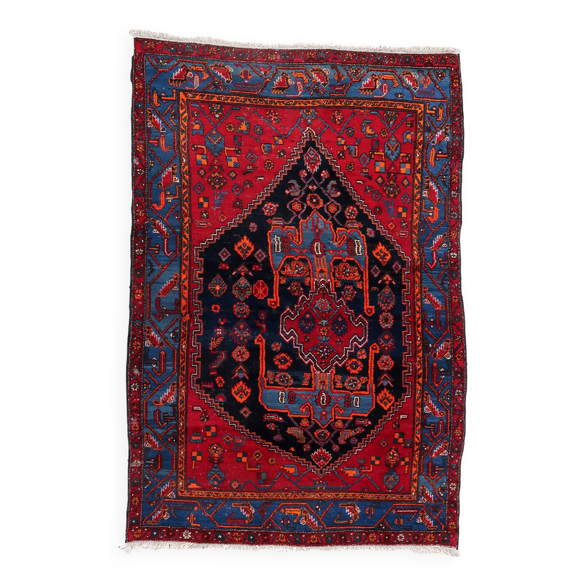 Tapis vintage du Moyen-Orient Hamadan fait main en laine – 133 x 196 cm