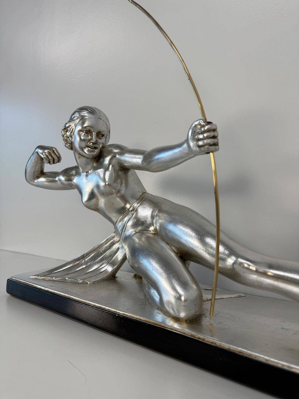 Diana the Huntress Art Deco Silver Leaf Sculpture by Salvatore Melani, 1930