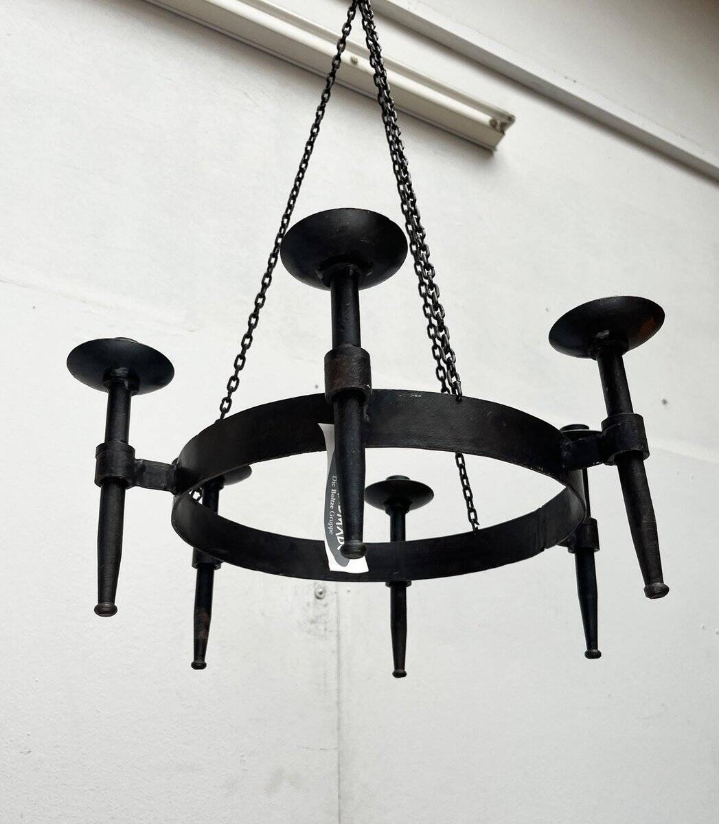 Vintage brutalist wrought iron candle holder by Boltze, 1970s.