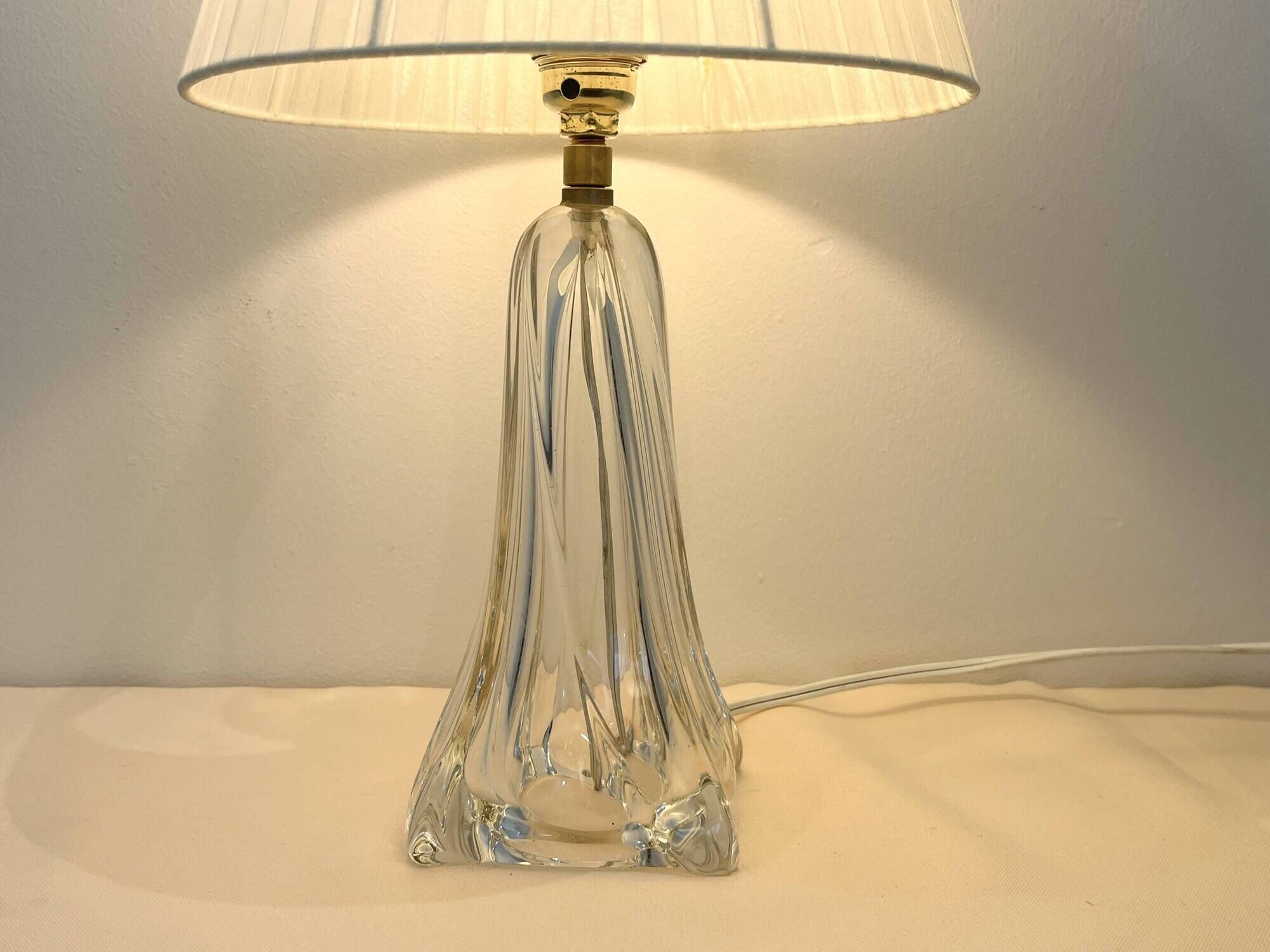 Vintage daum france 1960 crystal lamp base with pleated shade