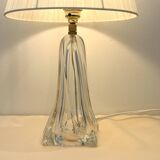 Vintage daum france 1960 crystal lamp base with pleated shade
