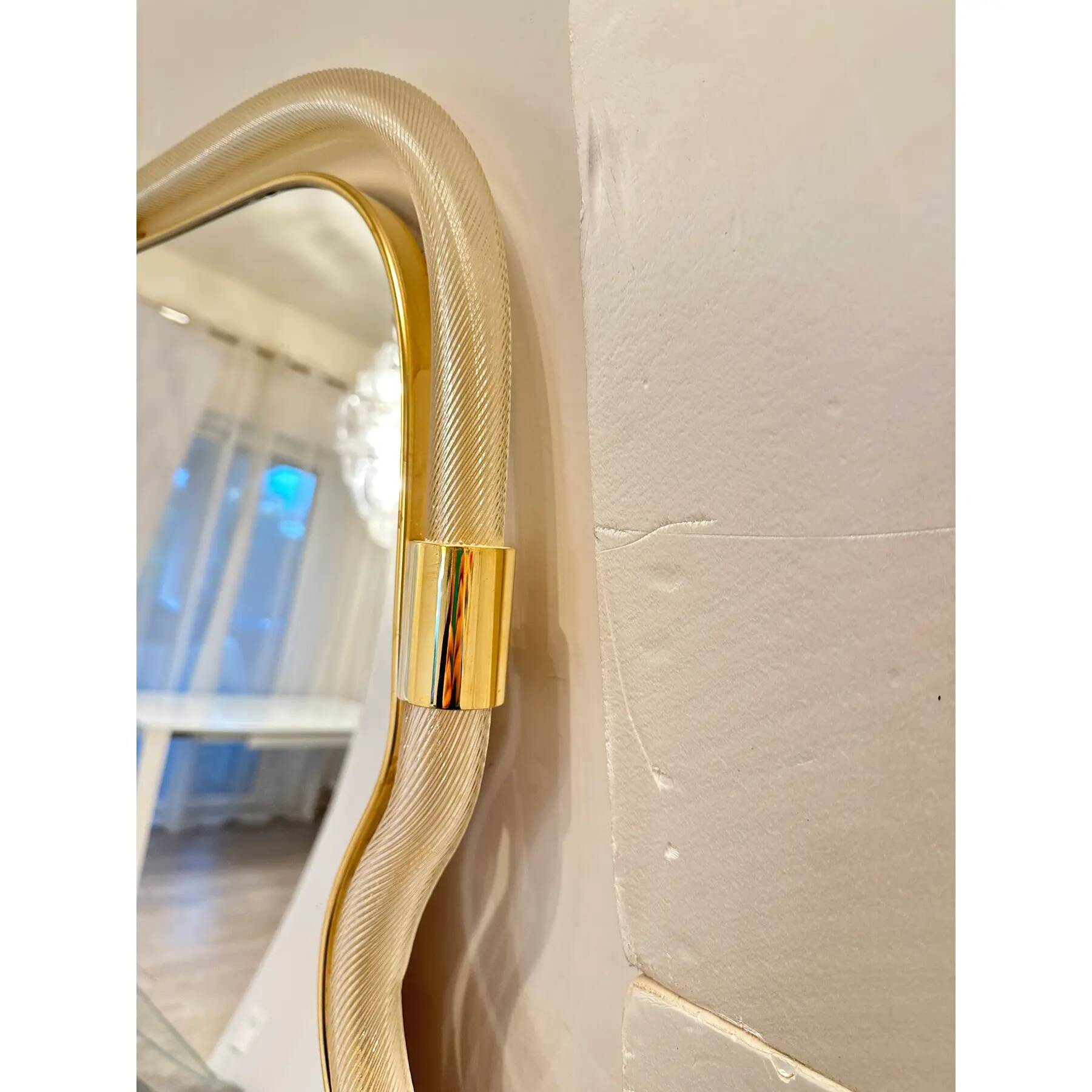 Wave Mirror in Gold “Torchon” Torciglione Murano Glass, Exclusive Design by
