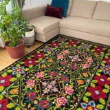 Oltenian floral rug, handwoven in wool, Romania