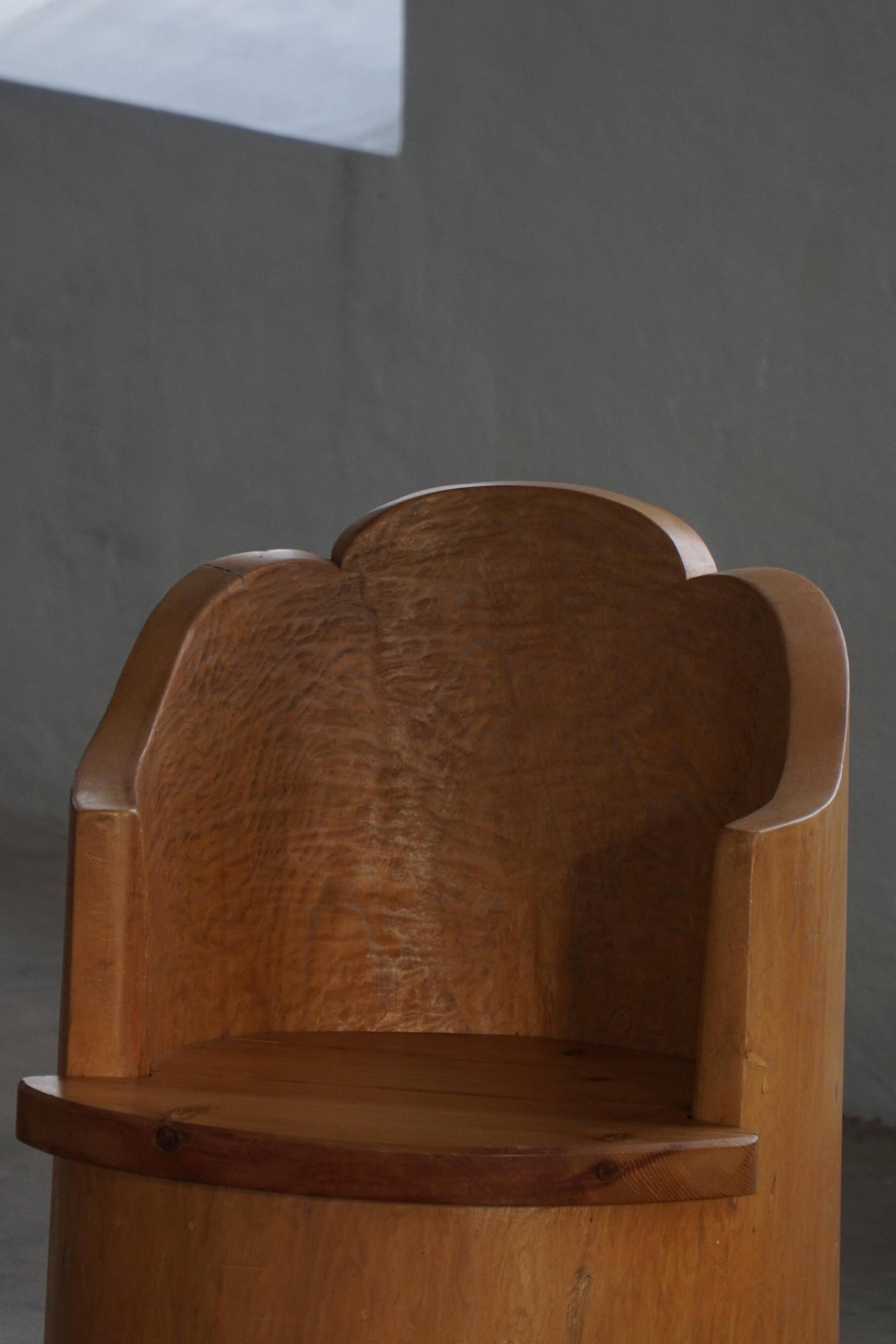 Fauteuil Stump Moderne en Pin Massif, par un Ébéniste Suédois, Wabi Sabi, années 1960