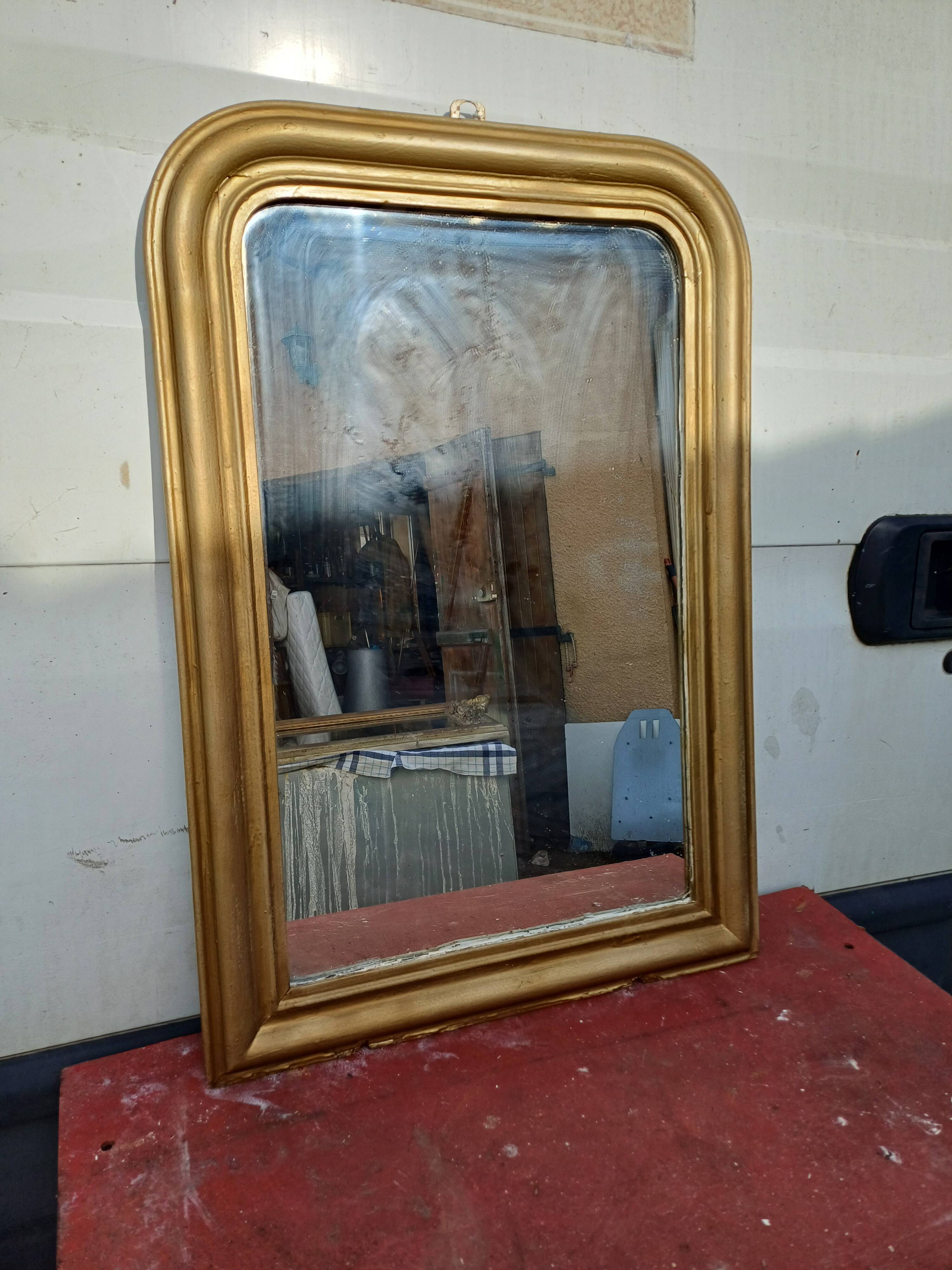 Napoleon III Mirror 19th Century Wood and Gilded Stucco