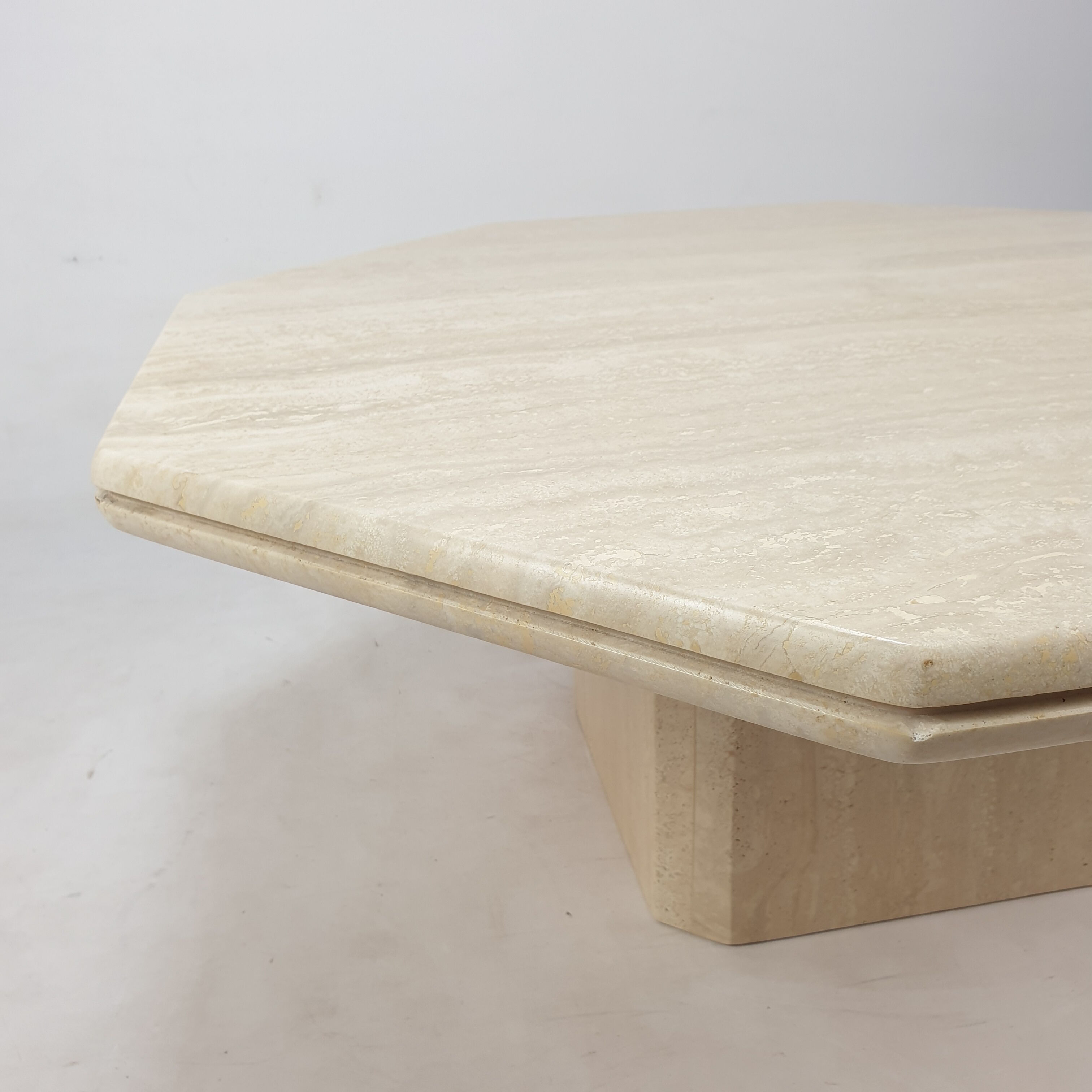 Italian travertine octagon coffee table, 1980