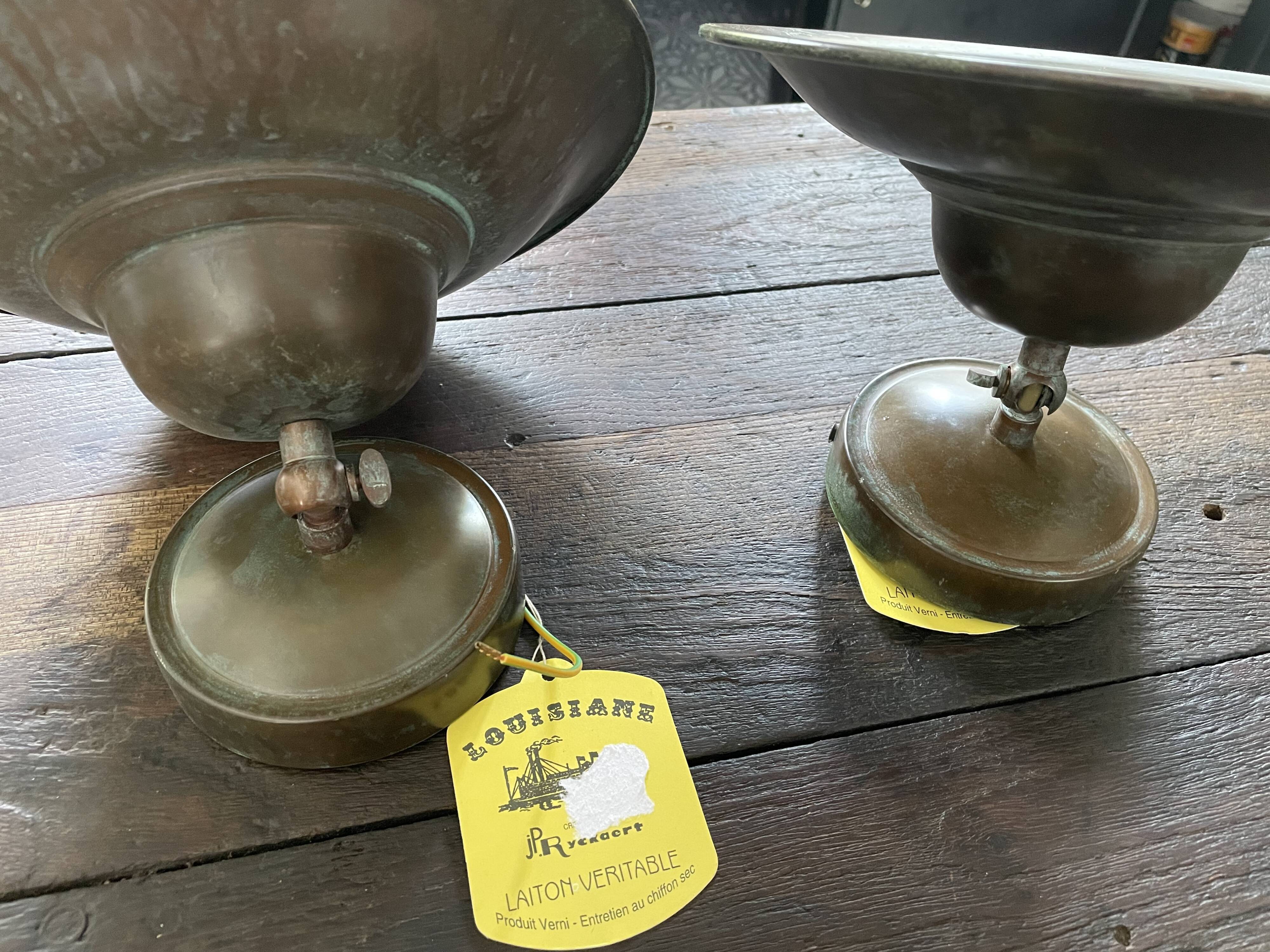 Pair of industrial brass wall lamps